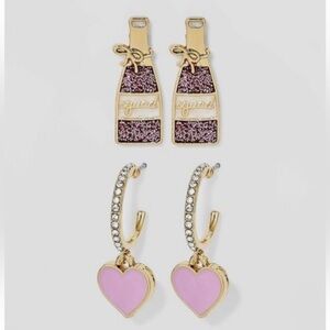 Sugarfix Baublebar Yes Way Rose Duo Earrings Heart Huggies Rose Bottle Studs